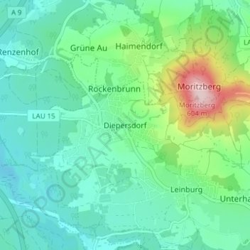 Mapa topográfico Diepersdorf, altitud, relieve