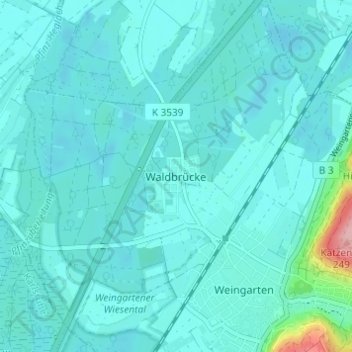 Mapa topográfico Waldbrücke, altitud, relieve