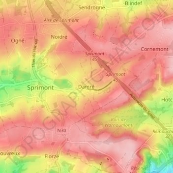 Mapa topográfico Damré, altitud, relieve