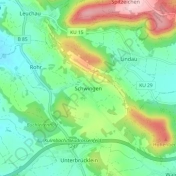 Mapa topográfico Schwingen, altitud, relieve