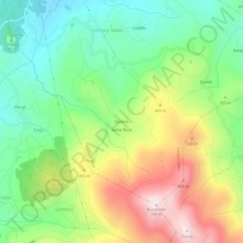 Mapa topográfico Outeiro, altitud, relieve