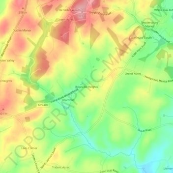 Mapa topográfico Roseville Heights, altitud, relieve