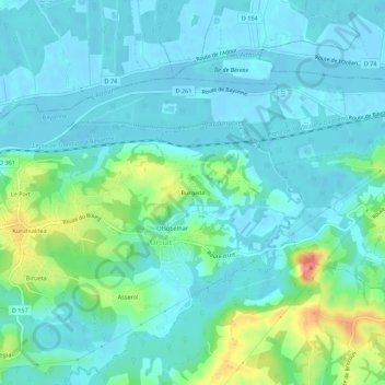 Mapa topográfico Burgada, altitud, relieve