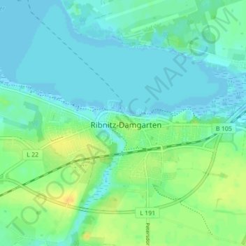 Mapa topográfico Ribnitz, altitud, relieve