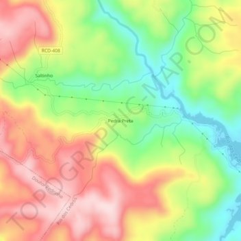Mapa topográfico Pedra Preta, altitud, relieve