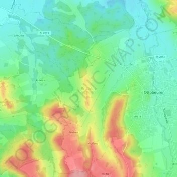 Mapa topográfico Brüchlins, altitud, relieve