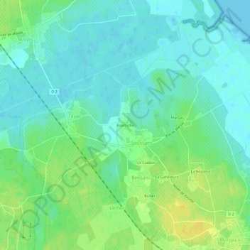 Mapa topográfico Bourriche, altitud, relieve
