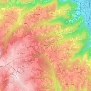 Mapa topográfico Gachon, altitud, relieve