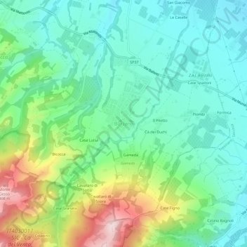 Mapa topográfico Borzano, altitud, relieve