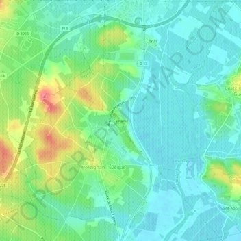 Mapa topográfico Castanie, altitud, relieve