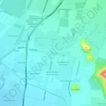 Mapa topográfico Lo Arcaya, altitud, relieve