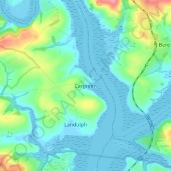 Mapa topográfico Cargreen, altitud, relieve