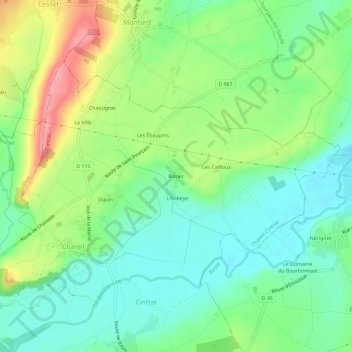 Mapa topográfico Rosier, altitud, relieve