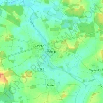 Mapa topográfico Prielip, altitud, relieve