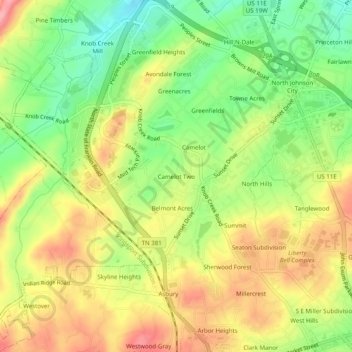 Mapa topográfico Camelot Two, altitud, relieve