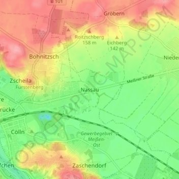 Mapa topográfico Nassau, altitud, relieve