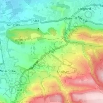 Mapa topográfico Star, altitud, relieve