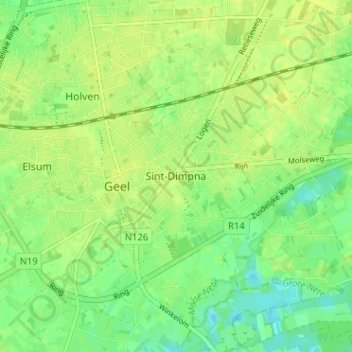Mapa topográfico Sint-Dimpna, altitud, relieve