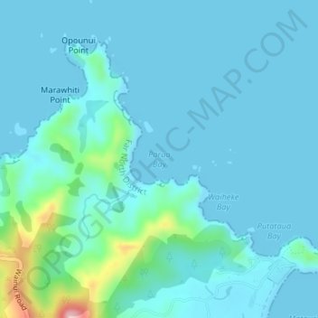Mapa topográfico Parua Bay, altitud, relieve