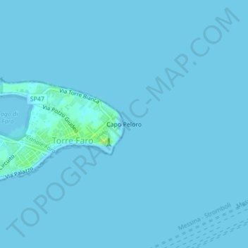 Mapa topográfico Capo Peloro, altitud, relieve