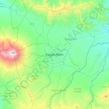 Mapa topográfico Pagar Alam, altitud, relieve