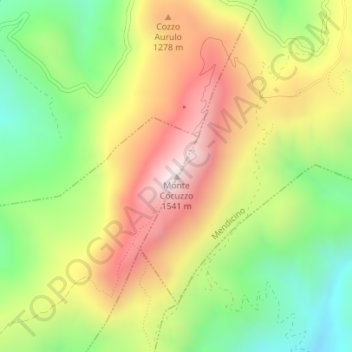 Mapa topográfico Monte Cocuzzo, altitud, relieve