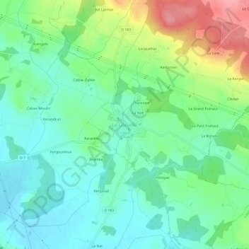 Mapa topográfico Le Gorvello, altitud, relieve