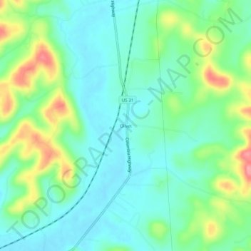 Mapa topográfico Olivet, altitud, relieve