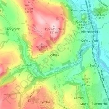 Mapa topográfico Cymau, altitud, relieve