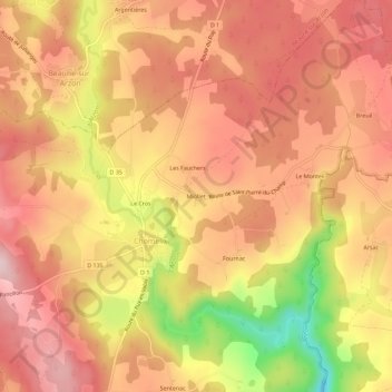 Mapa topográfico Miollet, altitud, relieve