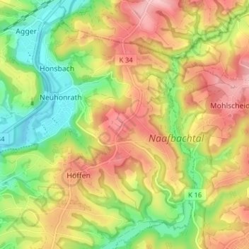 Mapa topográfico Oberstehöhe, altitud, relieve