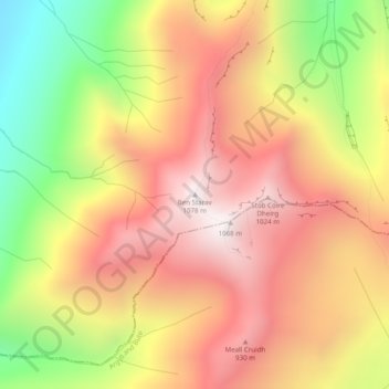 Mapa topográfico Ben Starav, altitud, relieve