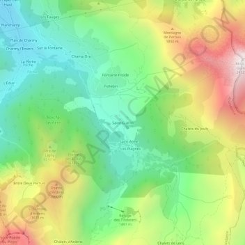 Mapa topográfico Saint-Guérin, altitud, relieve
