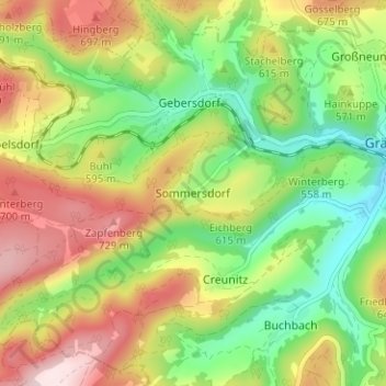 Mapa topográfico Sommersdorf, altitud, relieve
