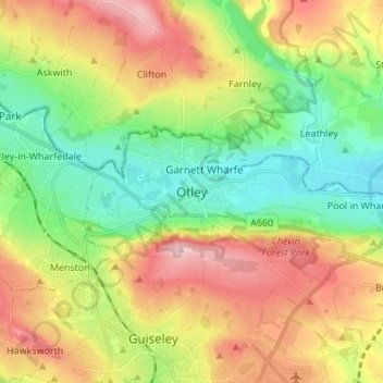 Mapa topográfico Otley, altitud, relieve