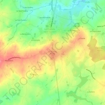 Mapa topográfico Les Quatres Routes, altitud, relieve