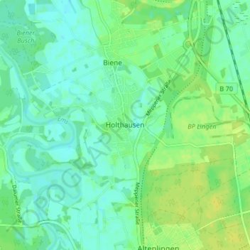 Mapa topográfico Holthausen, altitud, relieve