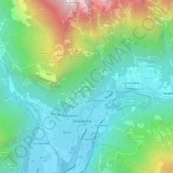 Mapa topográfico Pianazzola, altitud, relieve