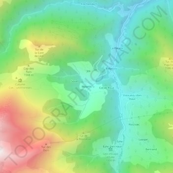 Mapa topográfico Mourtis, altitud, relieve