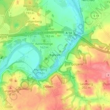 Mapa topográfico Bahren, altitud, relieve