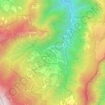 Mapa topográfico Ospitale, altitud, relieve