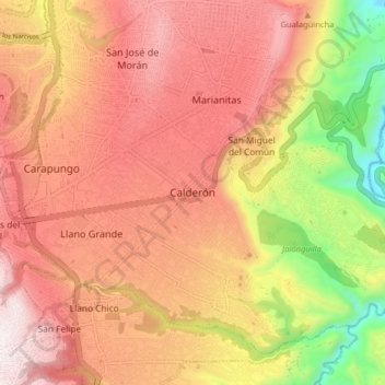 Mapa topográfico Calderón, altitud, relieve