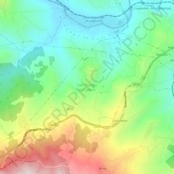 Mapa topográfico San Mango sul Calore, altitud, relieve