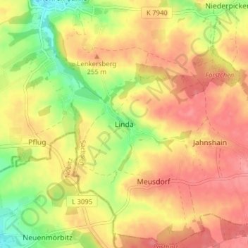Mapa topográfico Linda, altitud, relieve