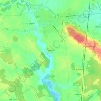 Mapa topográfico Vaussais, altitud, relieve
