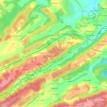 Mapa topográfico Llaneces, altitud, relieve