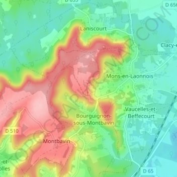 Mapa topográfico Les Creuttes, altitud, relieve