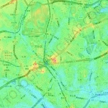 Mapa topográfico 渋谷1, altitud, relieve
