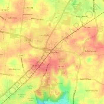 Mapa topográfico Saint Bethlehem, altitud, relieve