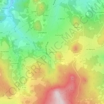 Mapa topográfico Chazeaux, altitud, relieve